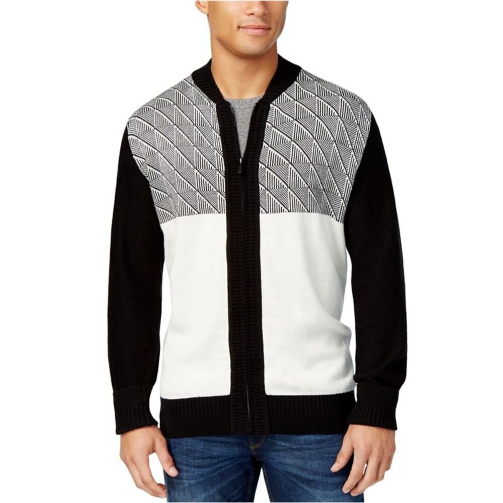 Sean John Mens Jacquard Zip-Up Cardigan Sweater, NWT